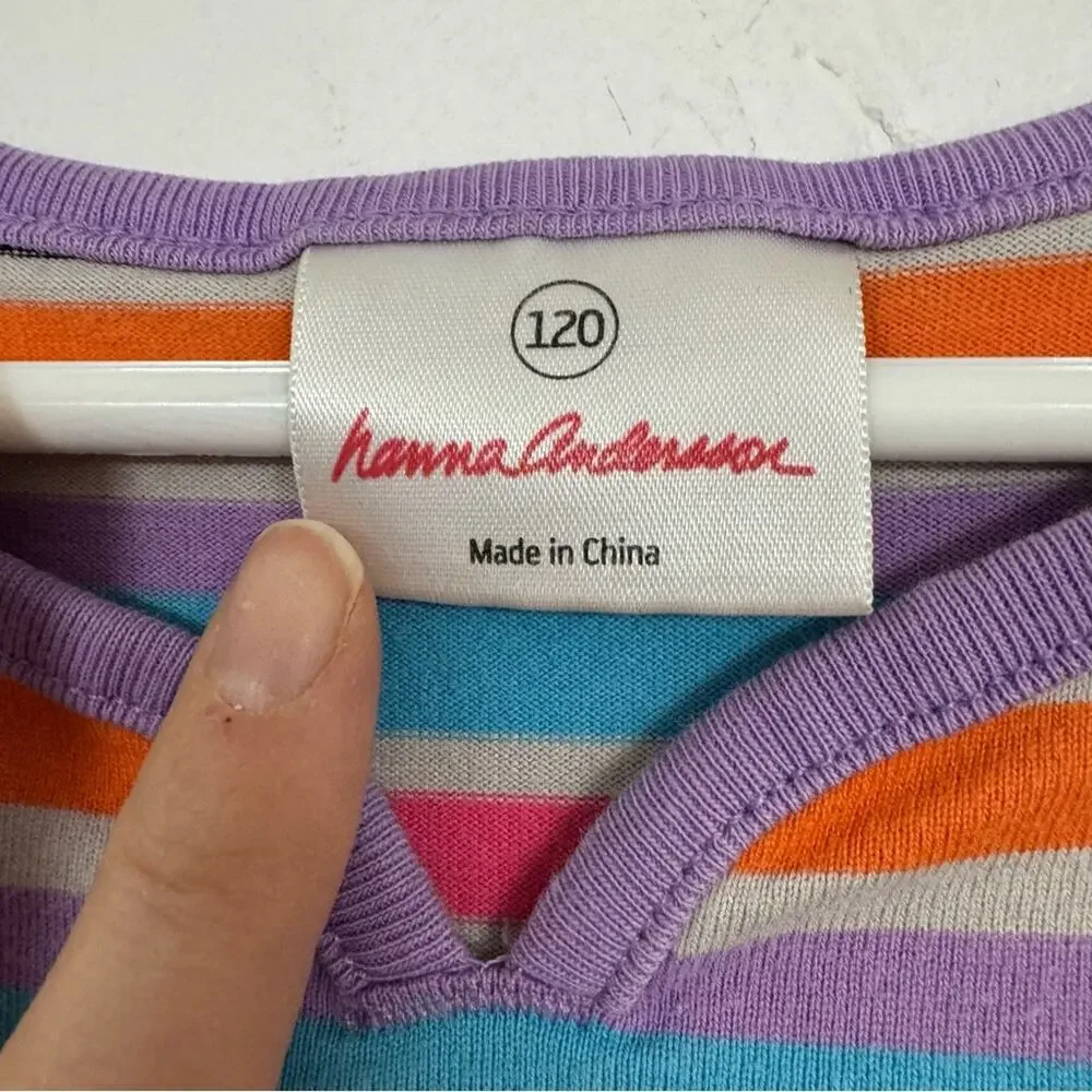 Hanna Andersson Striped Colorful Long Sleeve Dress Girls 6-7 Casual Comfort